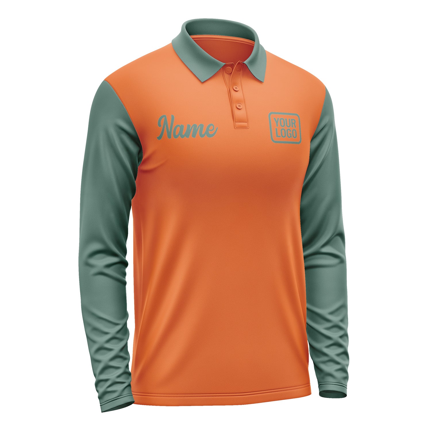 Custom Orange Blue Green Long Sleeve Polo Shirt Pl282727B127