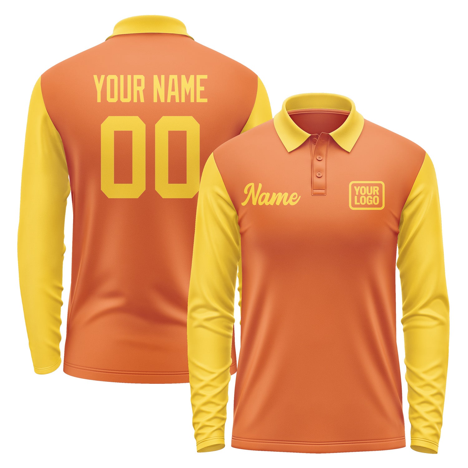 Custom Orange Gold Long Sleeve Polo Shirt Pl283030B130