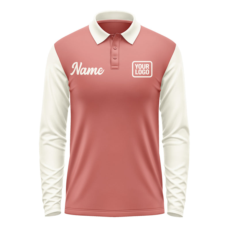 Custom Copper Rose Cream Long Sleeve Polo Shirt Pl290303B103