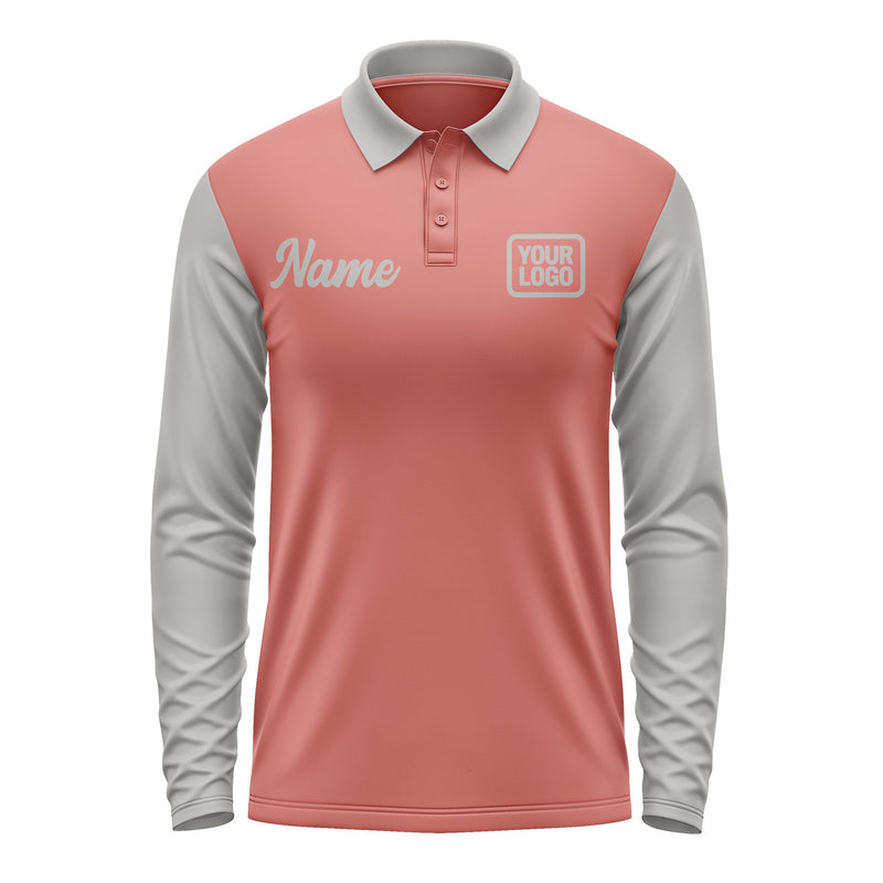 Custom Copper Rose Gray Long Sleeve Polo Shirt Pl290404B104