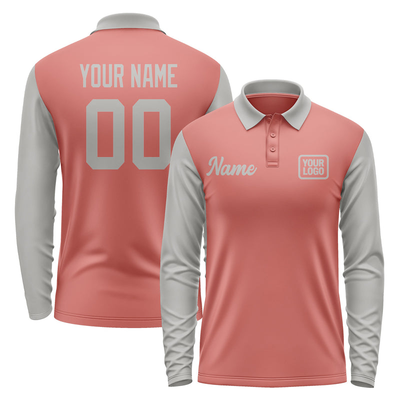 Custom Copper Rose Gray Long Sleeve Polo Shirt Pl290404B104