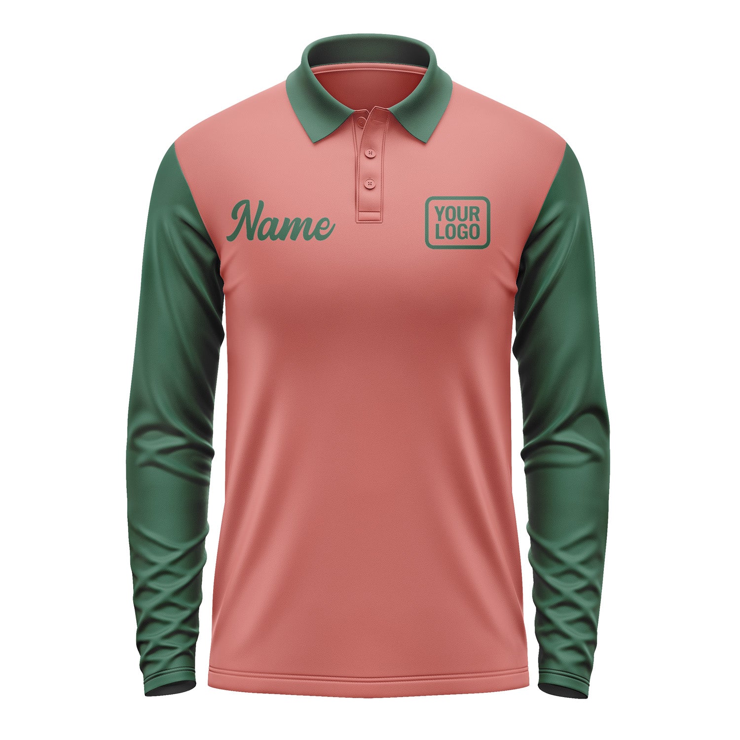 Custom Copper Rose Green Long Sleeve Polo Shirt Pl290505B105