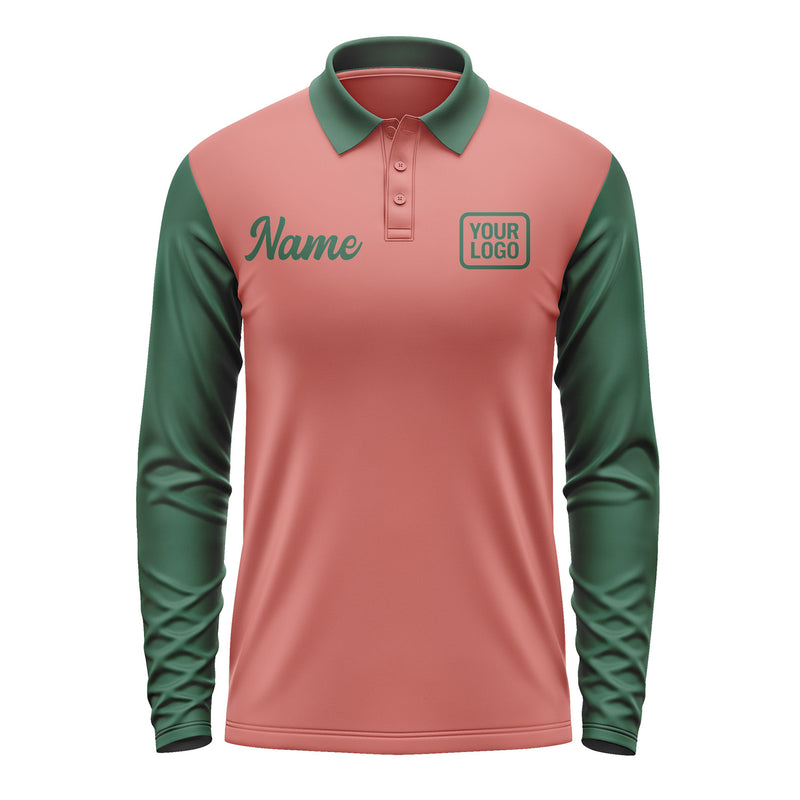Custom Copper Rose Green Long Sleeve Polo Shirt Pl290505B105
