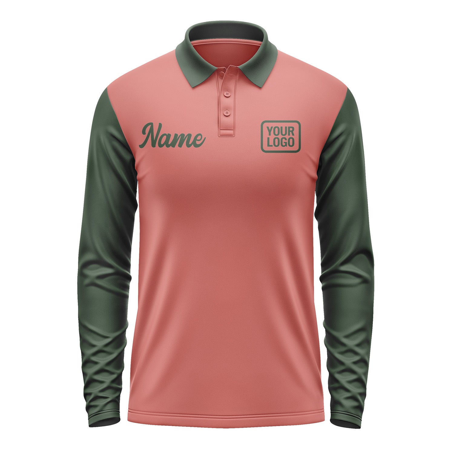 Custom Copper Rose Dark Green Long Sleeve Polo Shirt Pl290606B106