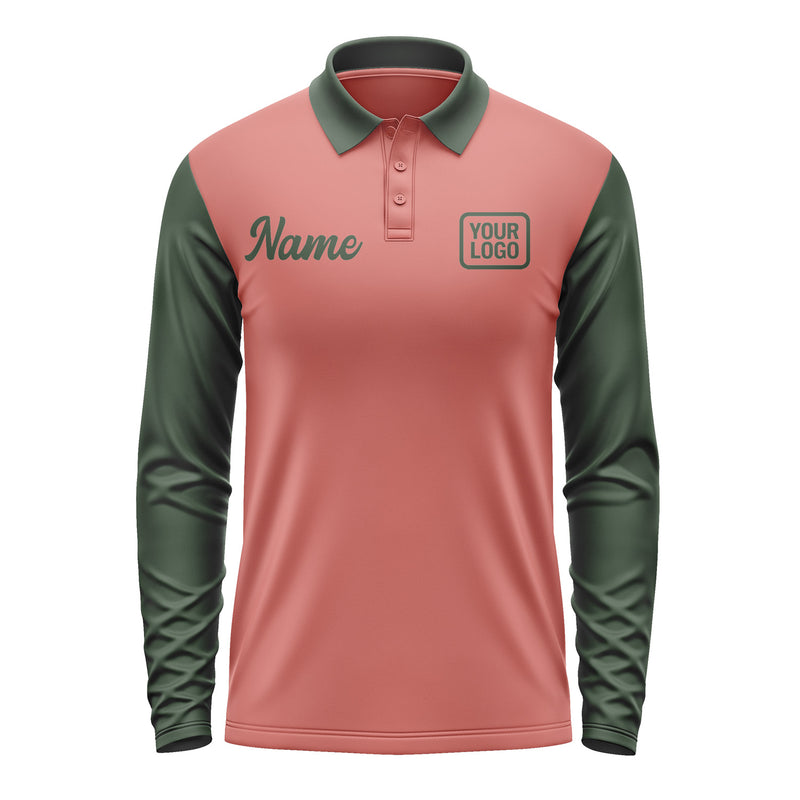 Custom Copper Rose Dark Green Long Sleeve Polo Shirt Pl290606B106