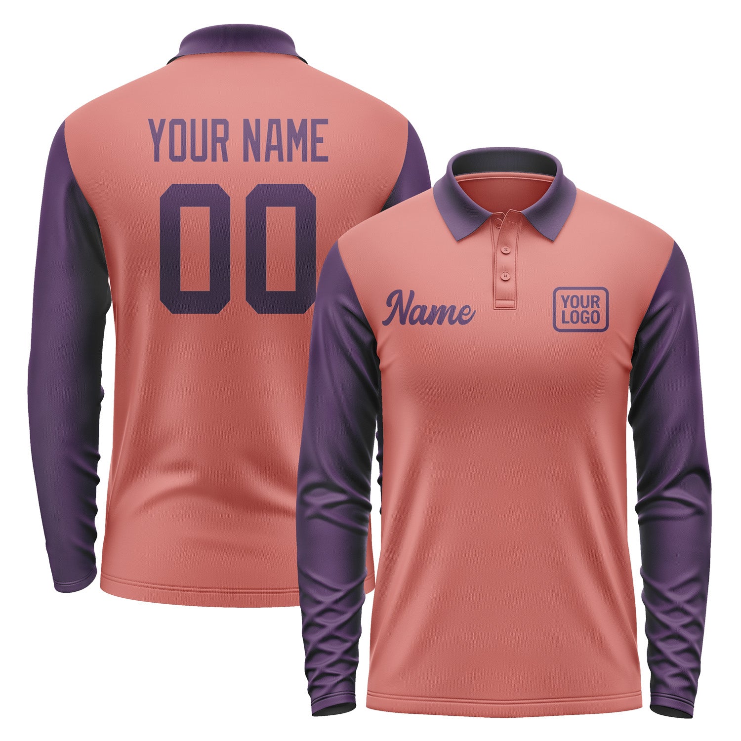 Custom Copper Rose Purple Long Sleeve Polo Shirt Pl290707B107
