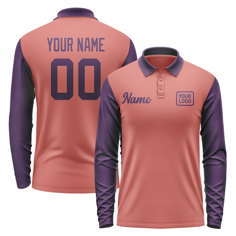 Custom Copper Rose Purple Long Sleeve Polo Shirt Pl290707B107
