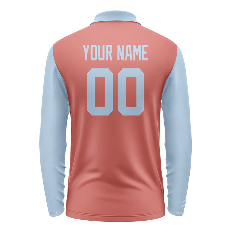 Custom Copper Rose Light Blue Long Sleeve Polo Shirt Pl290808B108
