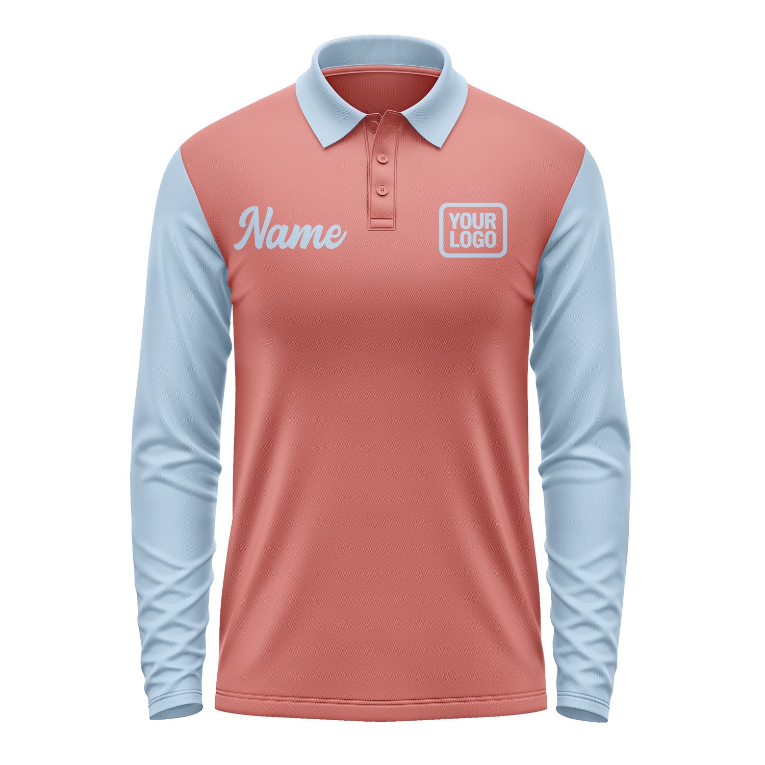 Custom Copper Rose Light Blue Long Sleeve Polo Shirt Pl290808B108