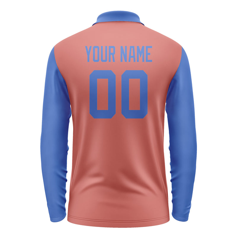 Custom Copper Rose Sky Blue Long Sleeve Polo Shirt Pl290909B109