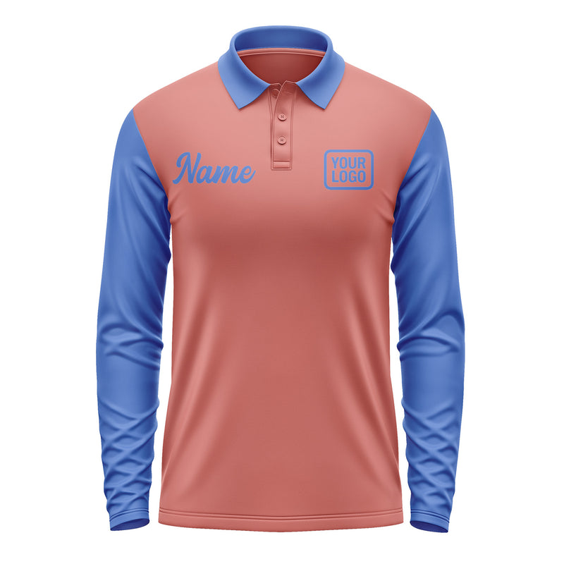 Custom Copper Rose Sky Blue Long Sleeve Polo Shirt Pl290909B109