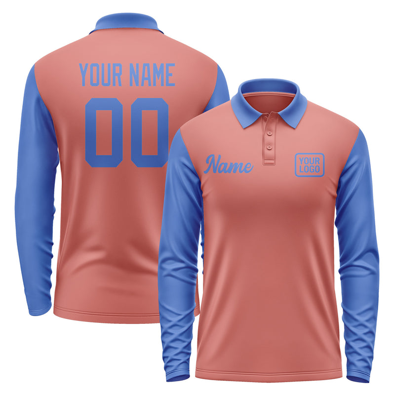 Custom Copper Rose Sky Blue Long Sleeve Polo Shirt Pl290909B109