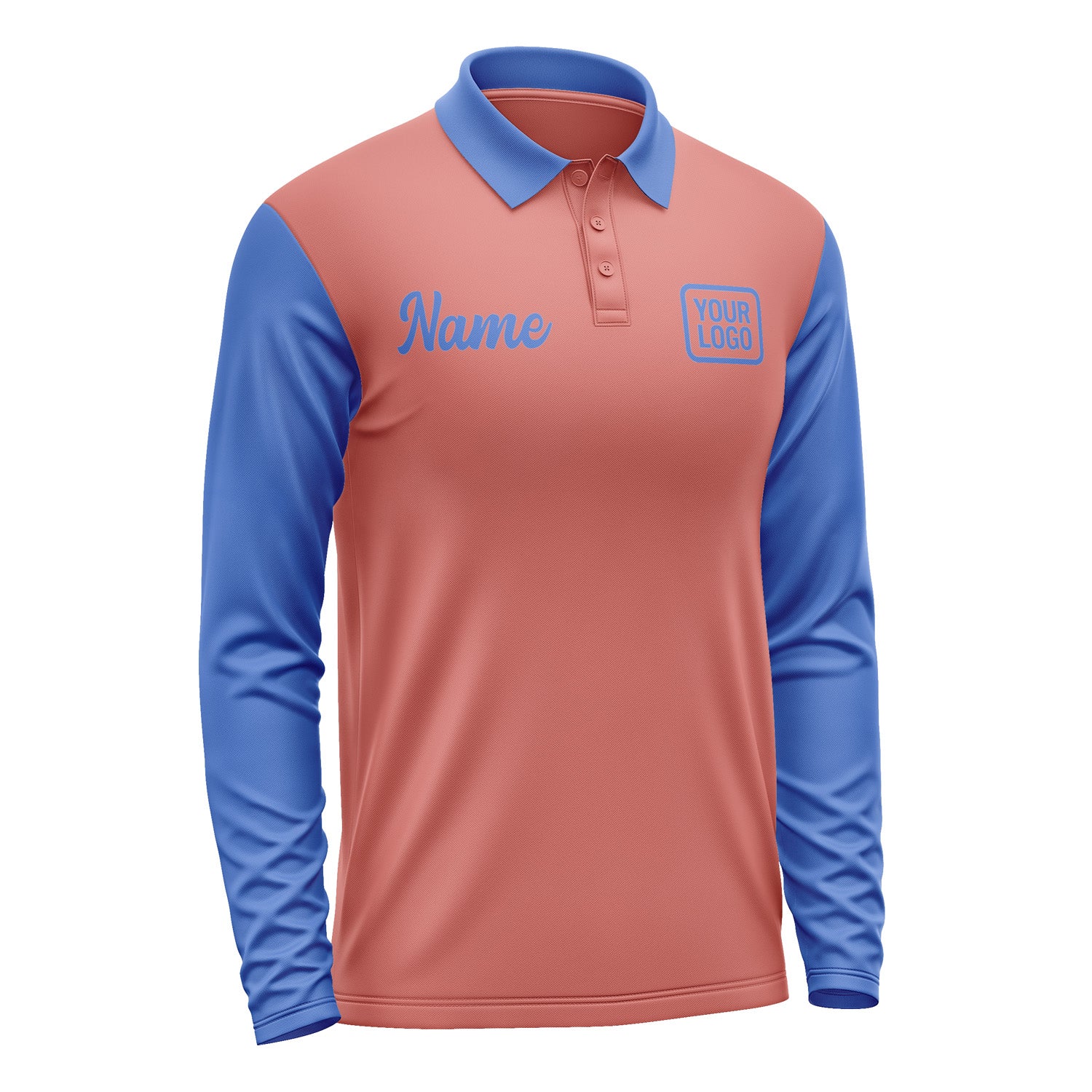 Custom Copper Rose Sky Blue Long Sleeve Polo Shirt Pl290909B109
