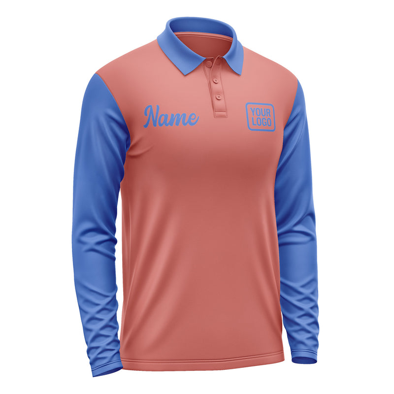 Custom Copper Rose Sky Blue Long Sleeve Polo Shirt Pl290909B109