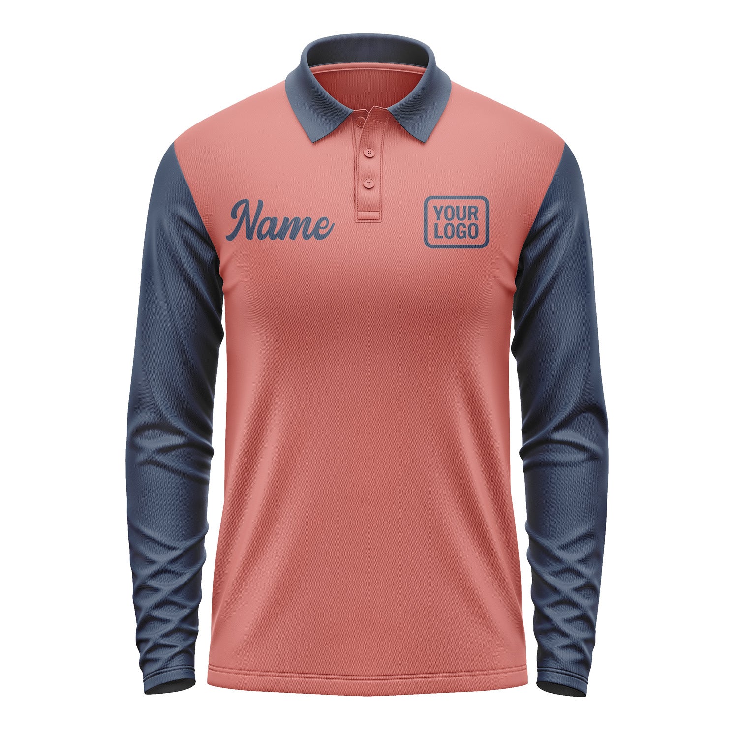 Custom Copper Rose Blue Long Sleeve Polo Shirt Pl291010B110