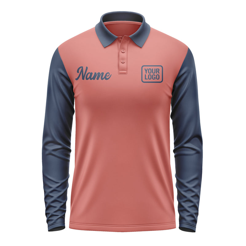 Custom Copper Rose Blue Long Sleeve Polo Shirt Pl291010B110