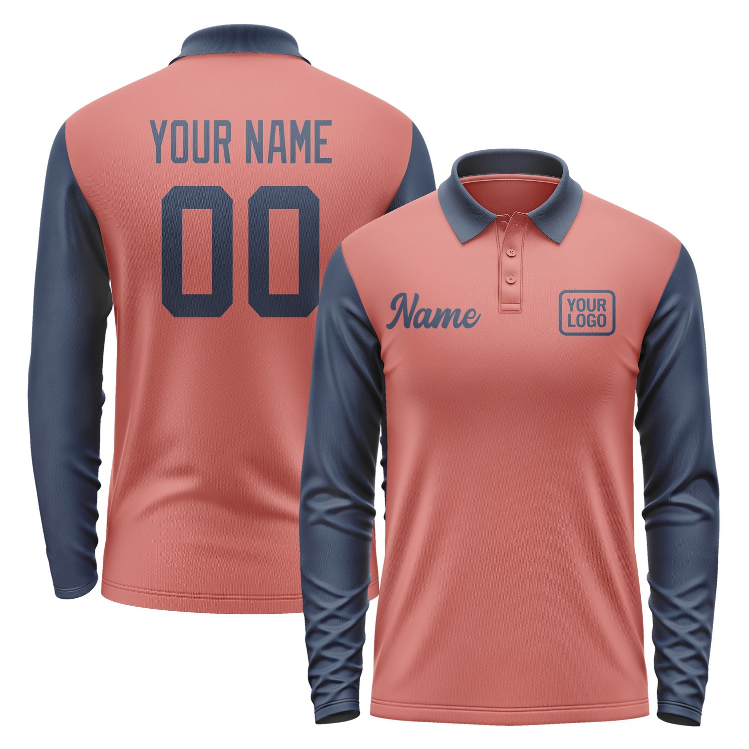 Custom Copper Rose Blue Long Sleeve Polo Shirt Pl291010B110