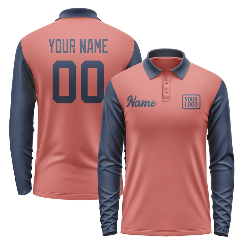 Custom Copper Rose Blue Long Sleeve Polo Shirt Pl291010B110