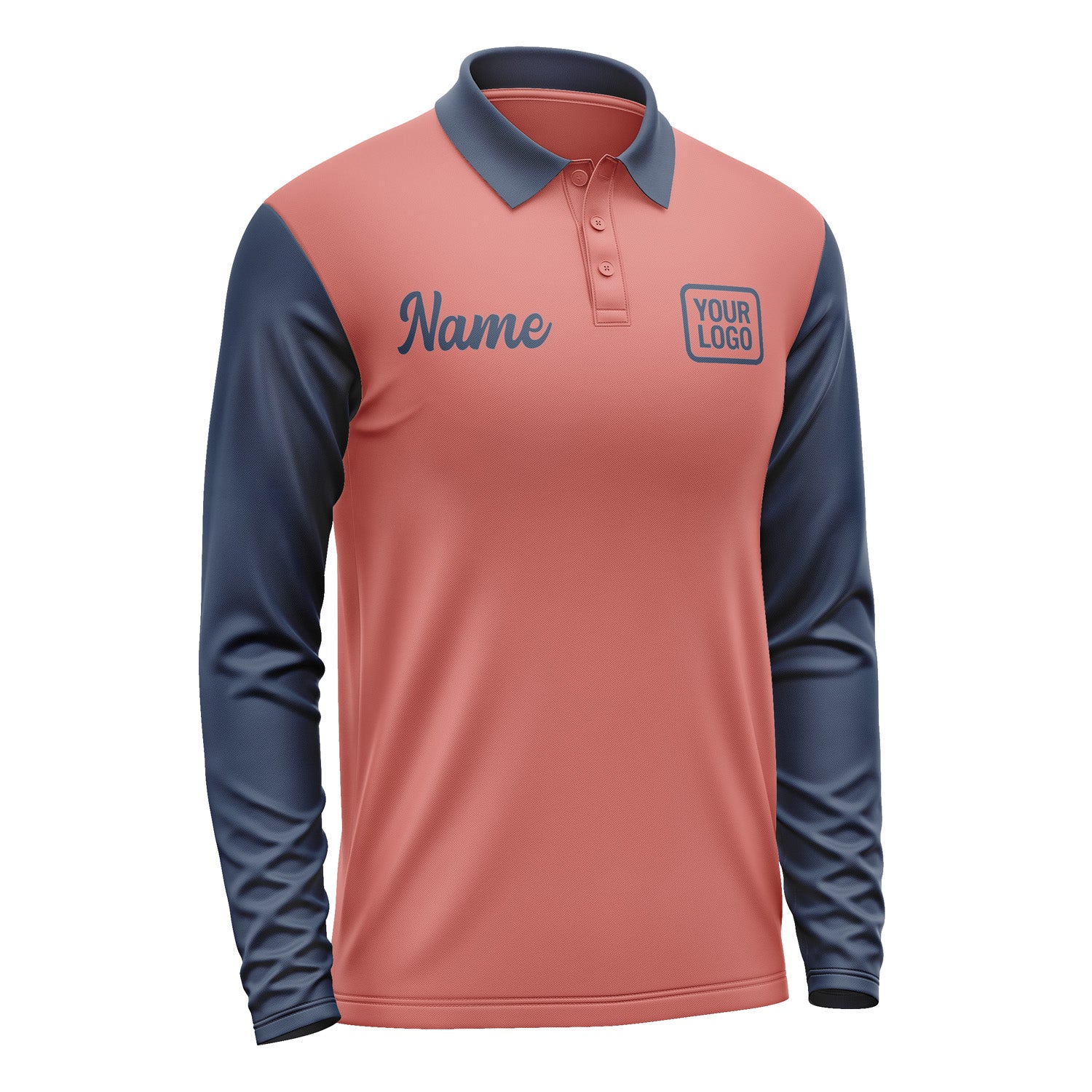 Custom Copper Rose Blue Long Sleeve Polo Shirt Pl291010B110