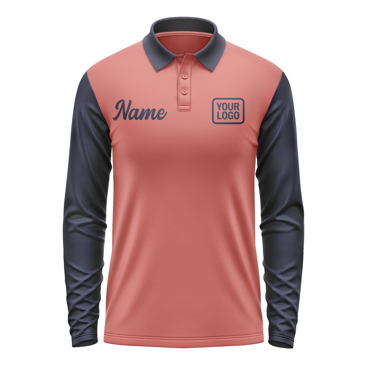 Custom Copper Rose Navy Long Sleeve Polo Shirt Pl291111B111