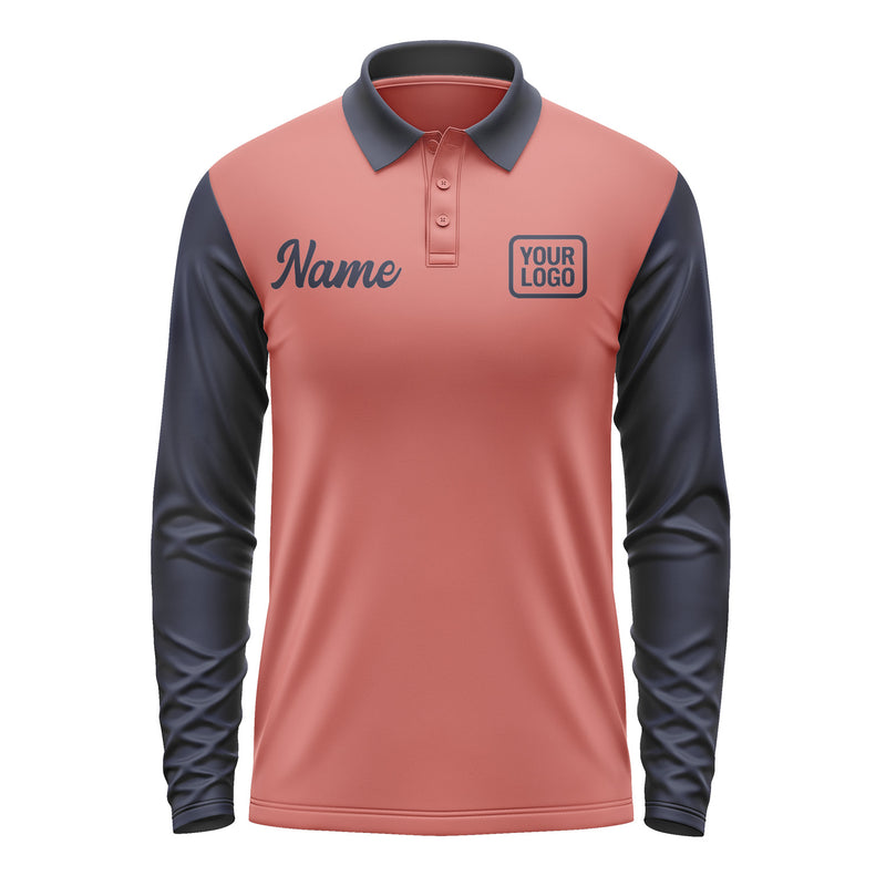 Custom Copper Rose Navy Long Sleeve Polo Shirt Pl291111B111