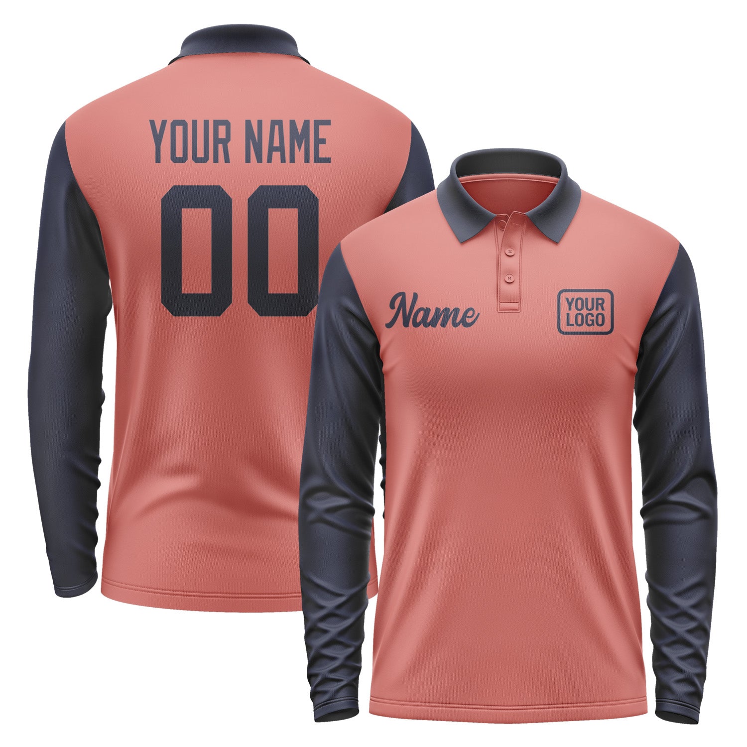 Custom Copper Rose Navy Long Sleeve Polo Shirt Pl291111B111