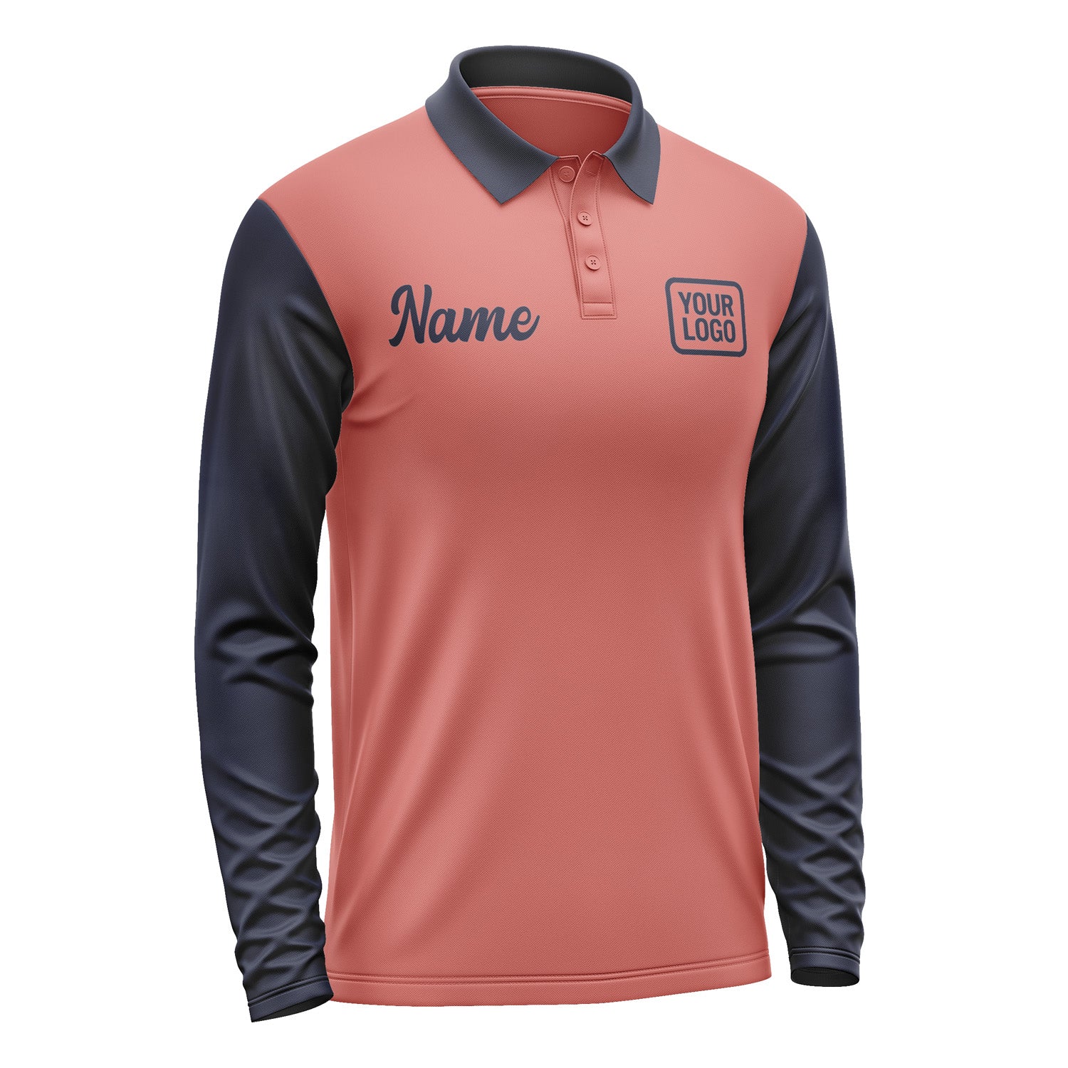 Custom Copper Rose Navy Long Sleeve Polo Shirt Pl291111B111