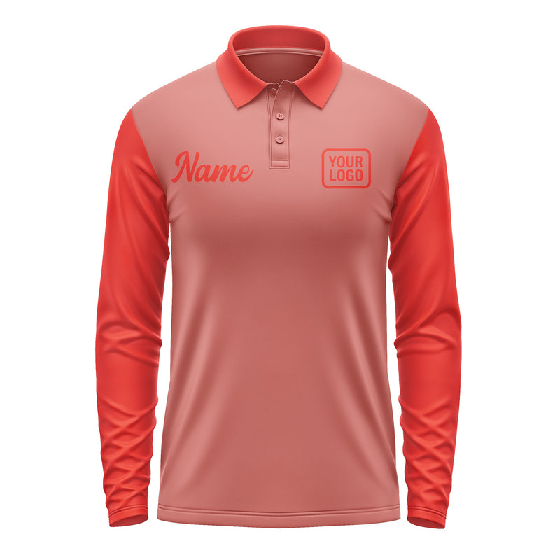 Custom Copper Rose Orange Red Long Sleeve Polo Shirt Pl291212B112
