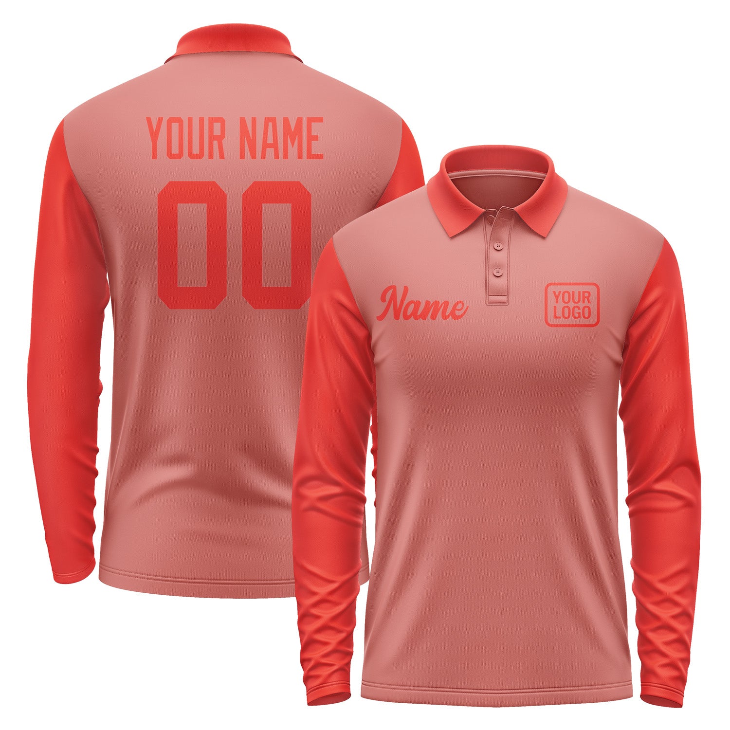 Custom Copper Rose Orange Red Long Sleeve Polo Shirt Pl291212B112