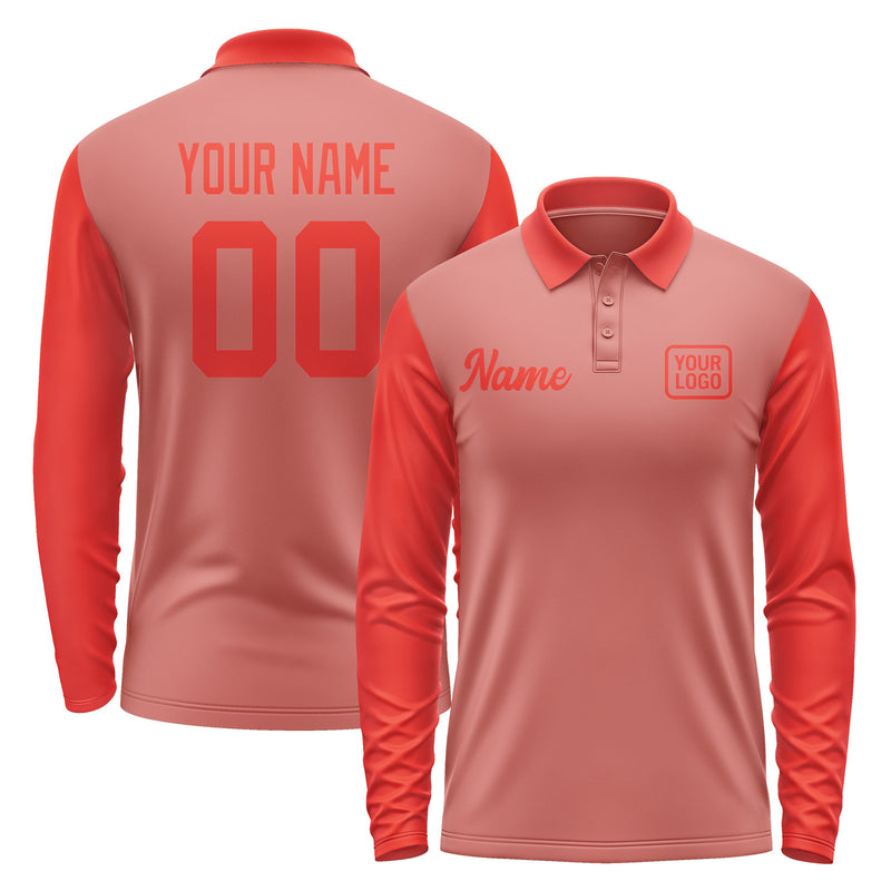 Custom Copper Rose Orange Red Long Sleeve Polo Shirt Pl291212B112