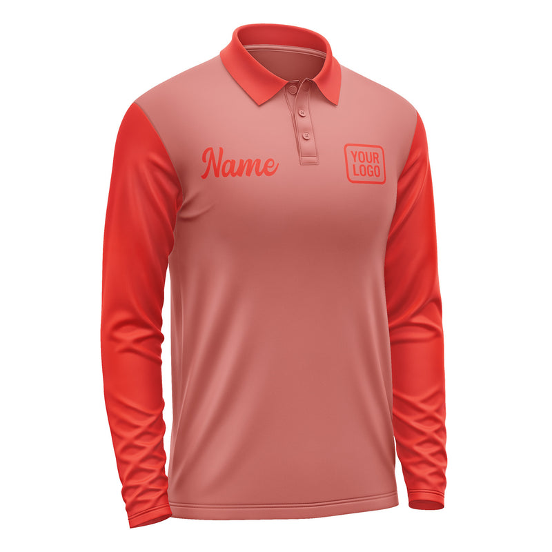 Custom Copper Rose Orange Red Long Sleeve Polo Shirt Pl291212B112