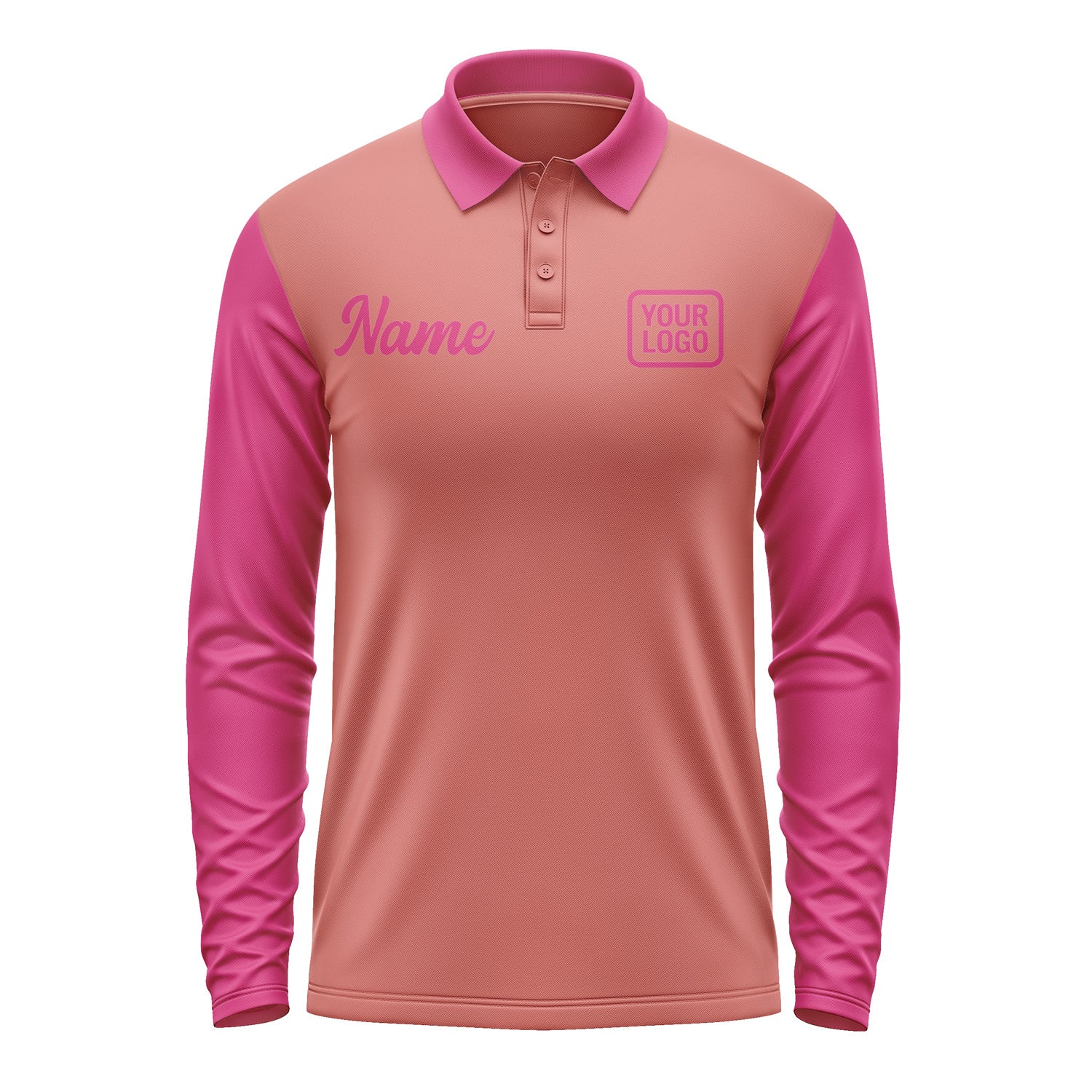 Custom Copper Rose Pink Long Sleeve Polo Shirt Pl291313B113