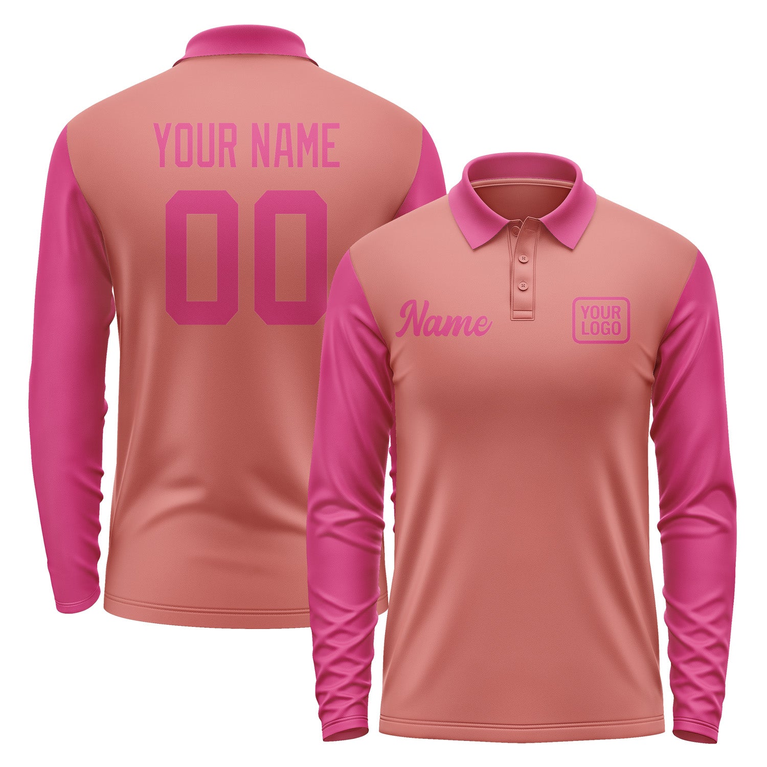 Custom Copper Rose Pink Long Sleeve Polo Shirt Pl291313B113