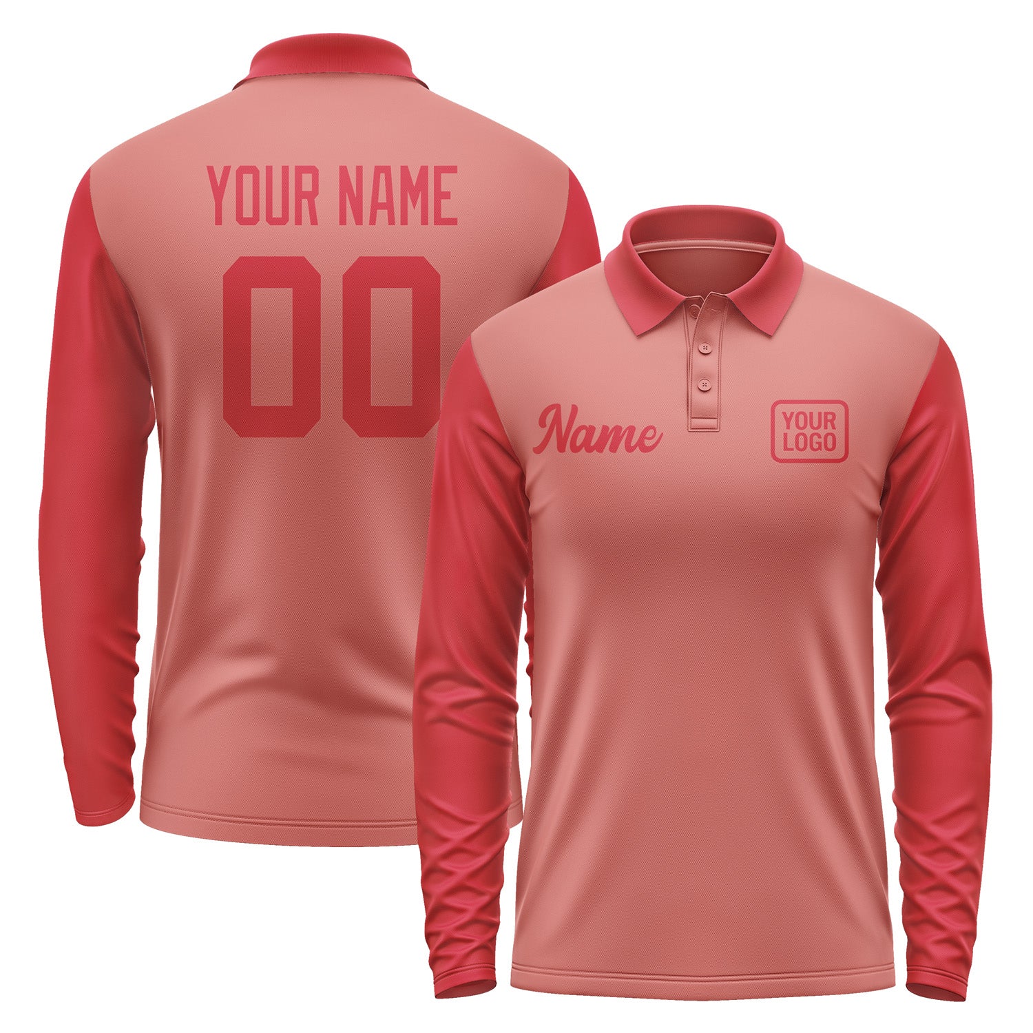 Custom Copper Rose Red Long Sleeve Polo Shirt Pl291414B114