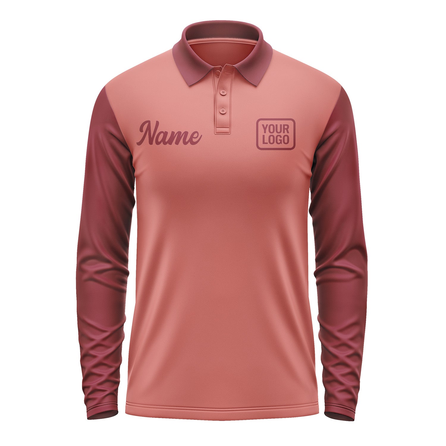 Custom Copper Rose Crimson Red Long Sleeve Polo Shirt Pl291515B115