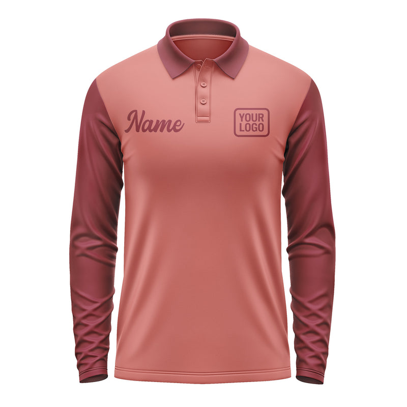 Custom Copper Rose Crimson Red Long Sleeve Polo Shirt Pl291515B115