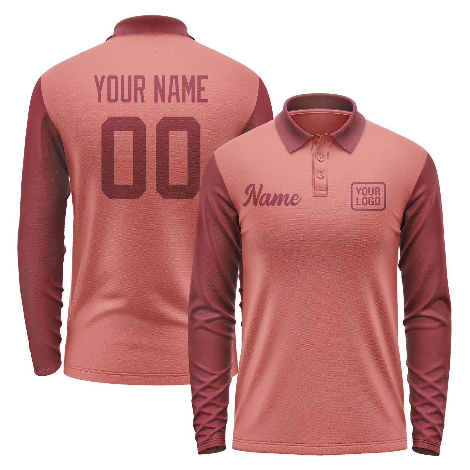 Custom Copper Rose Crimson Red Long Sleeve Polo Shirt Pl291515B115
