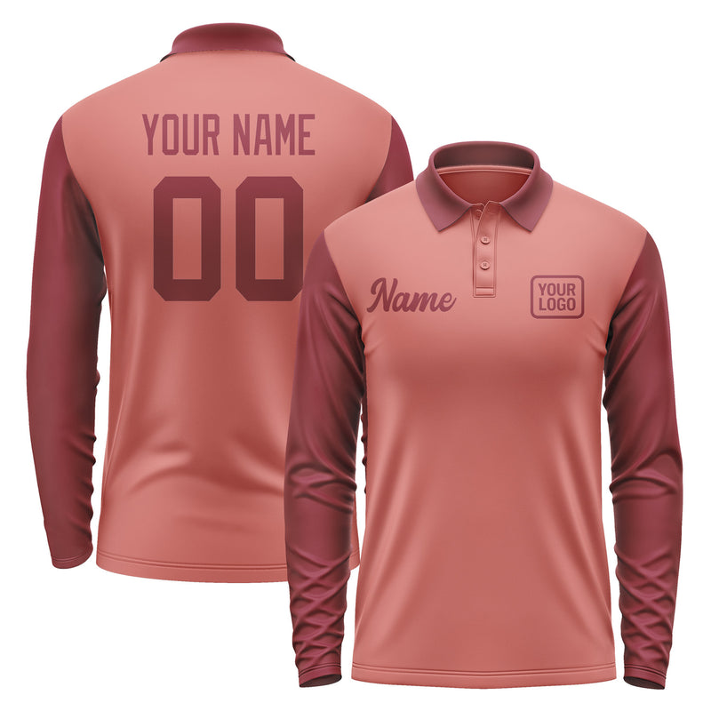 Custom Copper Rose Crimson Red Long Sleeve Polo Shirt Pl291515B115