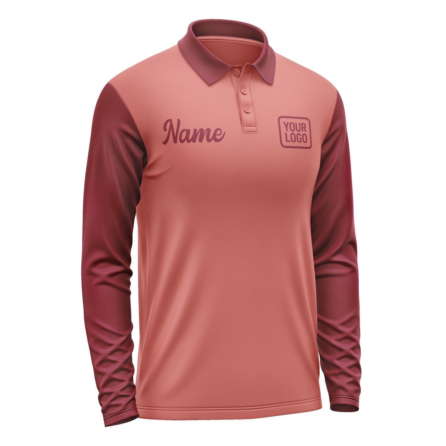 Custom Copper Rose Crimson Red Long Sleeve Polo Shirt Pl291515B115
