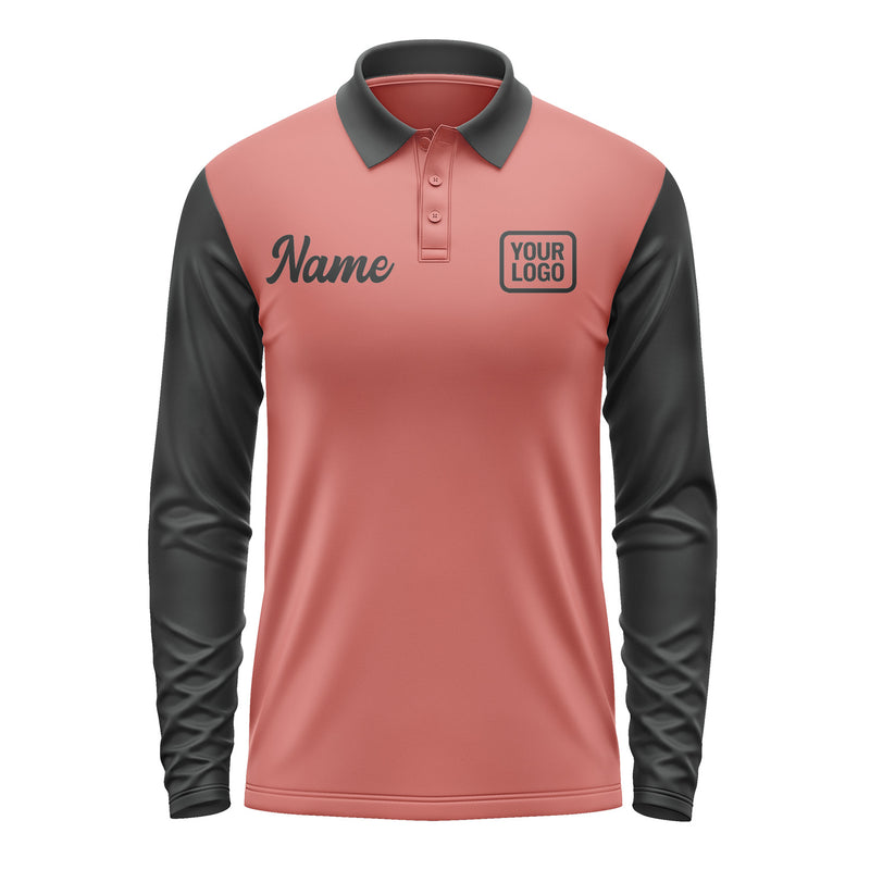 Custom Copper Rose Black Long Sleeve Polo Shirt Pl291717B117