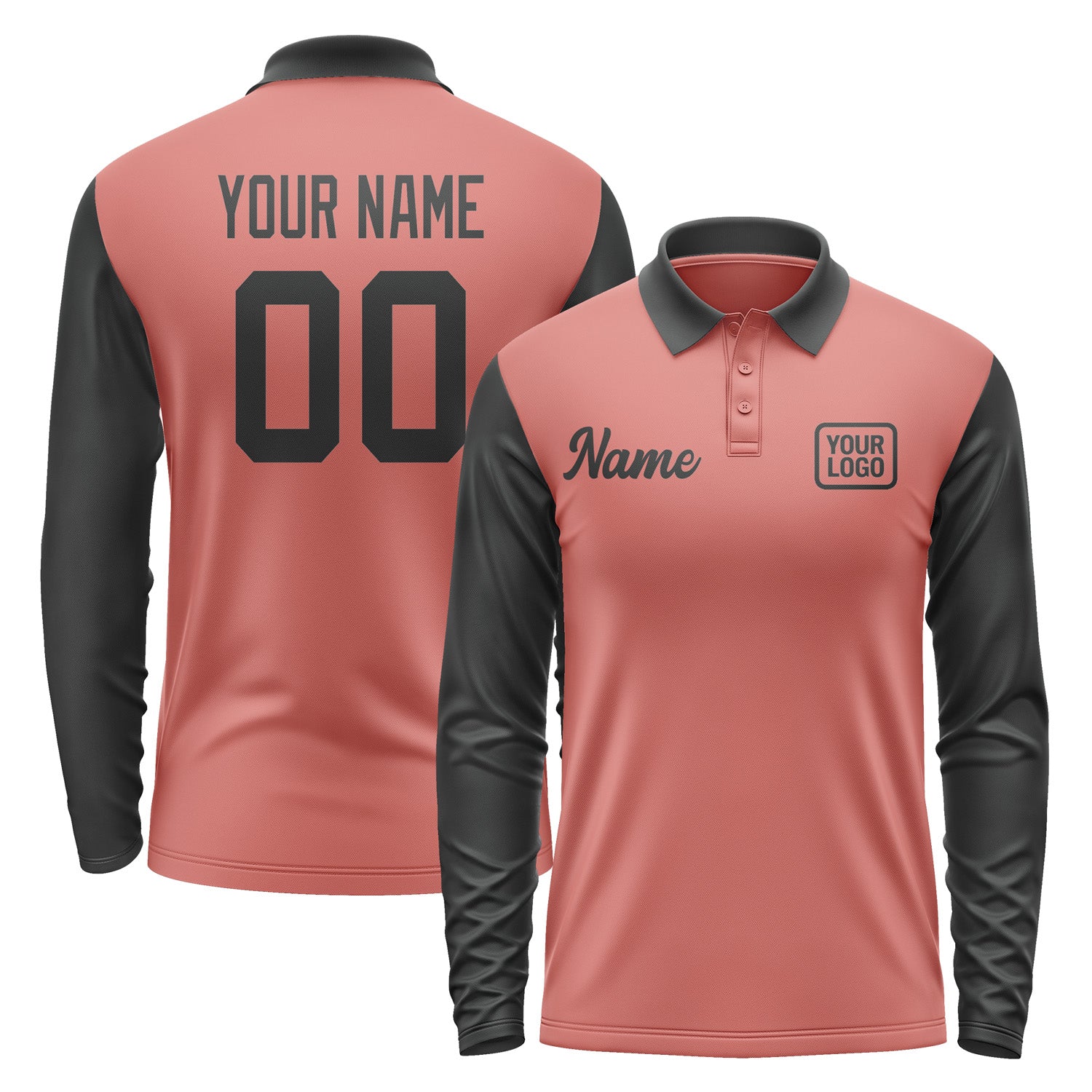 Custom Copper Rose Black Long Sleeve Polo Shirt Pl291717B117