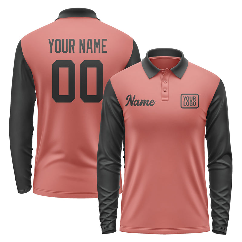 Custom Copper Rose Black Long Sleeve Polo Shirt Pl291717B117