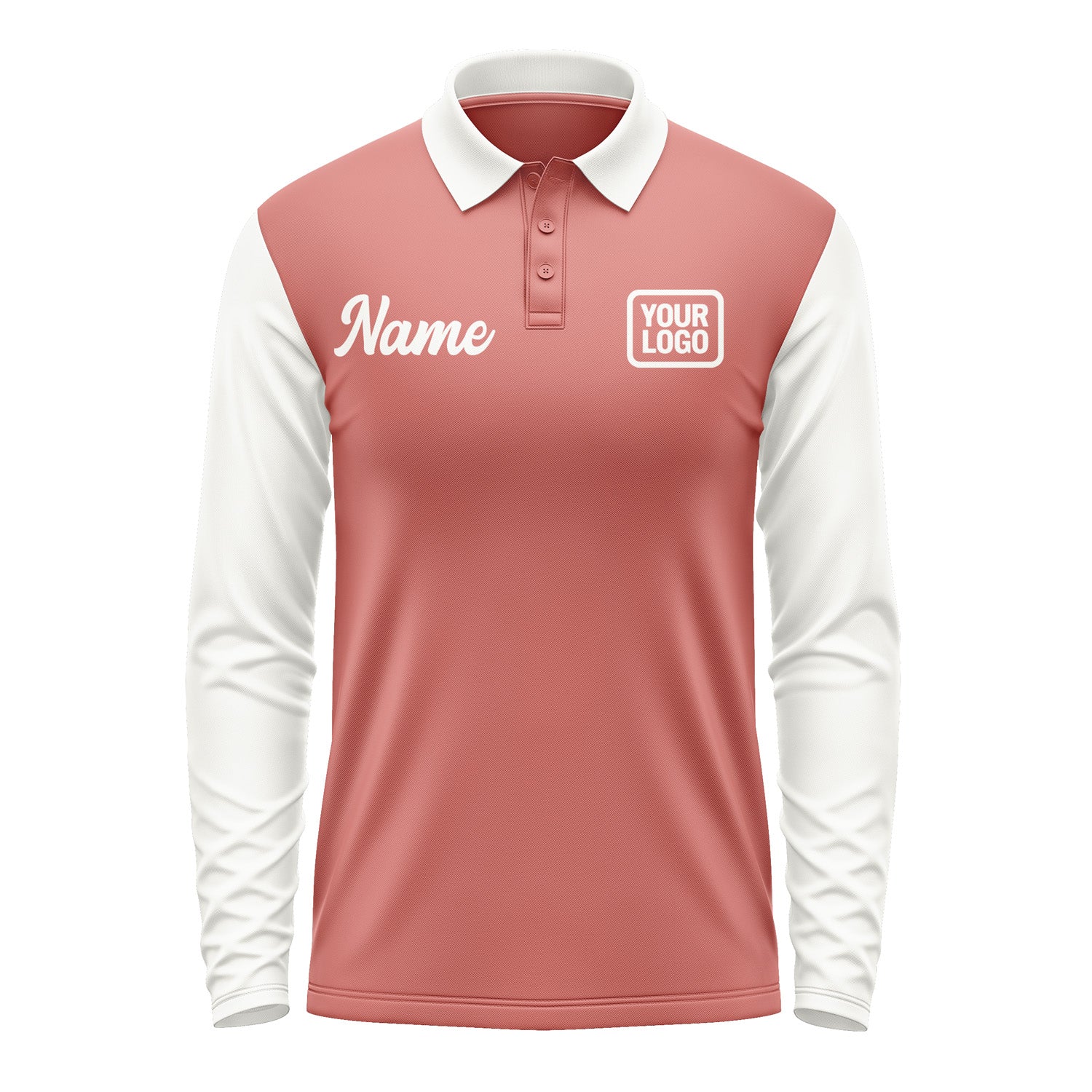 Custom Copper Rose White Long Sleeve Polo Shirt Pl291818B118