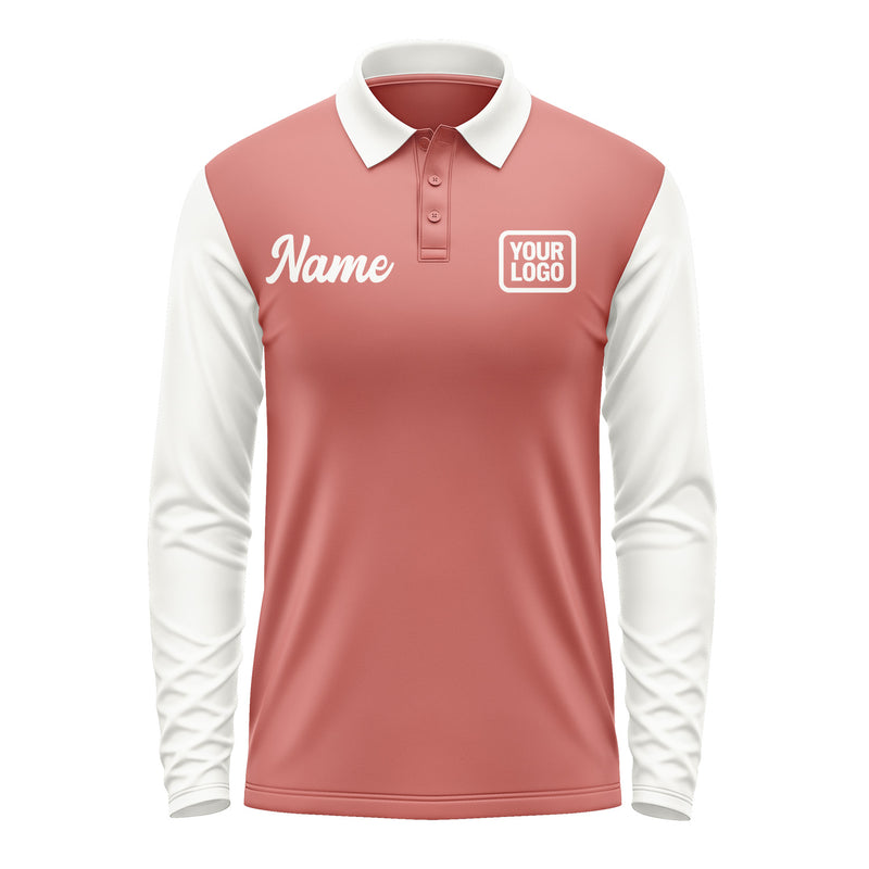 Custom Copper Rose White Long Sleeve Polo Shirt Pl291818B118
