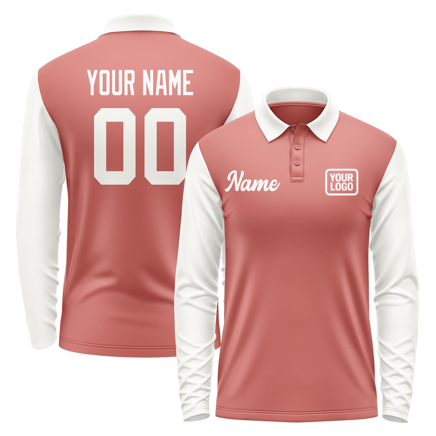 Custom Copper Rose White Long Sleeve Polo Shirt Pl291818B118
