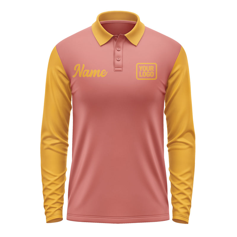 Custom Copper Rose Yellow Long Sleeve Polo Shirt Pl291919B119