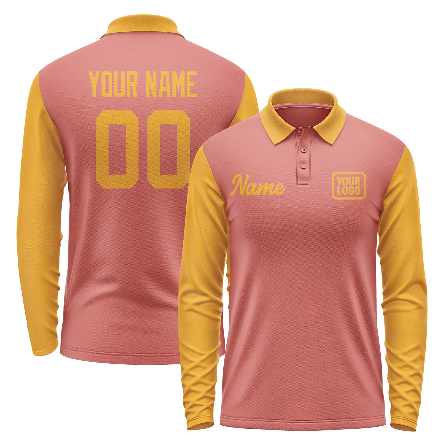 Custom Copper Rose Yellow Long Sleeve Polo Shirt Pl291919B119