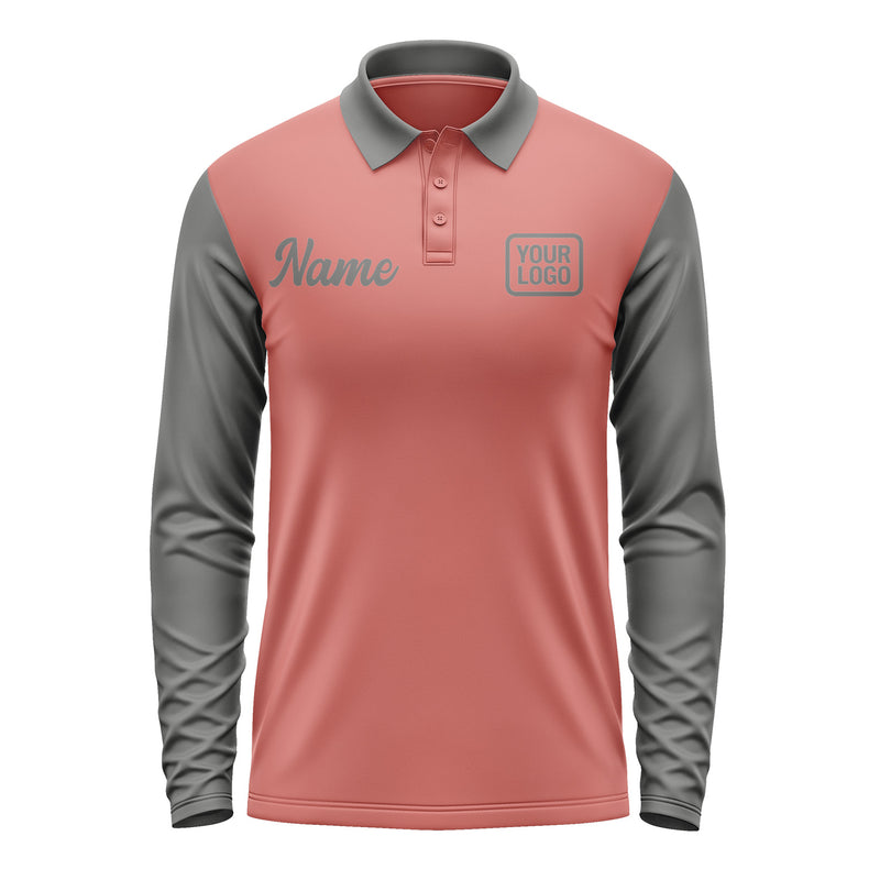 Custom Copper Rose Dark Grey Long Sleeve Polo Shirt Pl292020B120