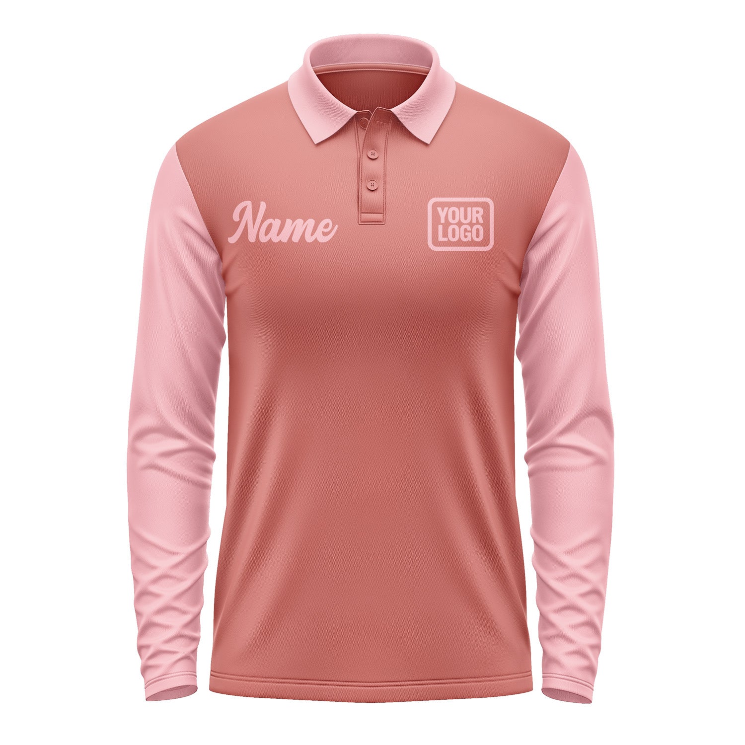 Custom Copper Rose Light Pink Long Sleeve Polo Shirt Pl292121B121
