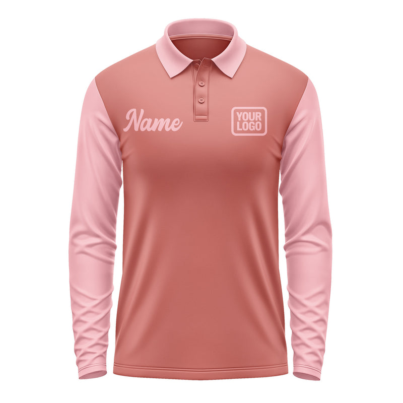 Custom Copper Rose Light Pink Long Sleeve Polo Shirt Pl292121B121